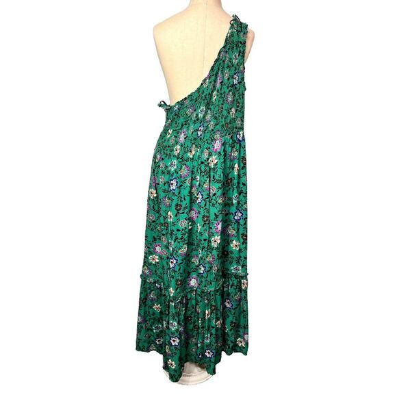 Knox Rose Dress Women's Plus XXL Green One Shoulder Aline Smocked Tiered Floral - Picture 6 of 11